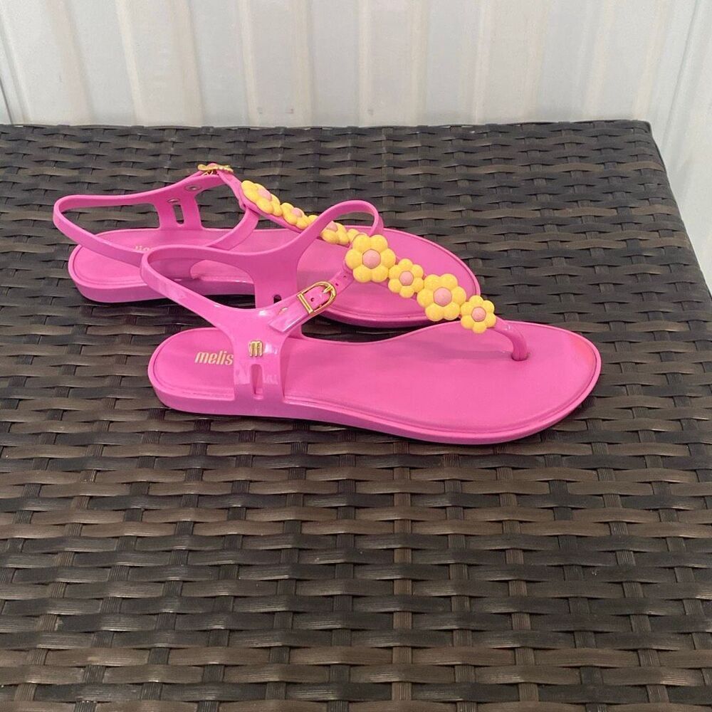Melissa solar, spring sandals, with Daisy flowers women’s size 8 - Picture 2 of 8